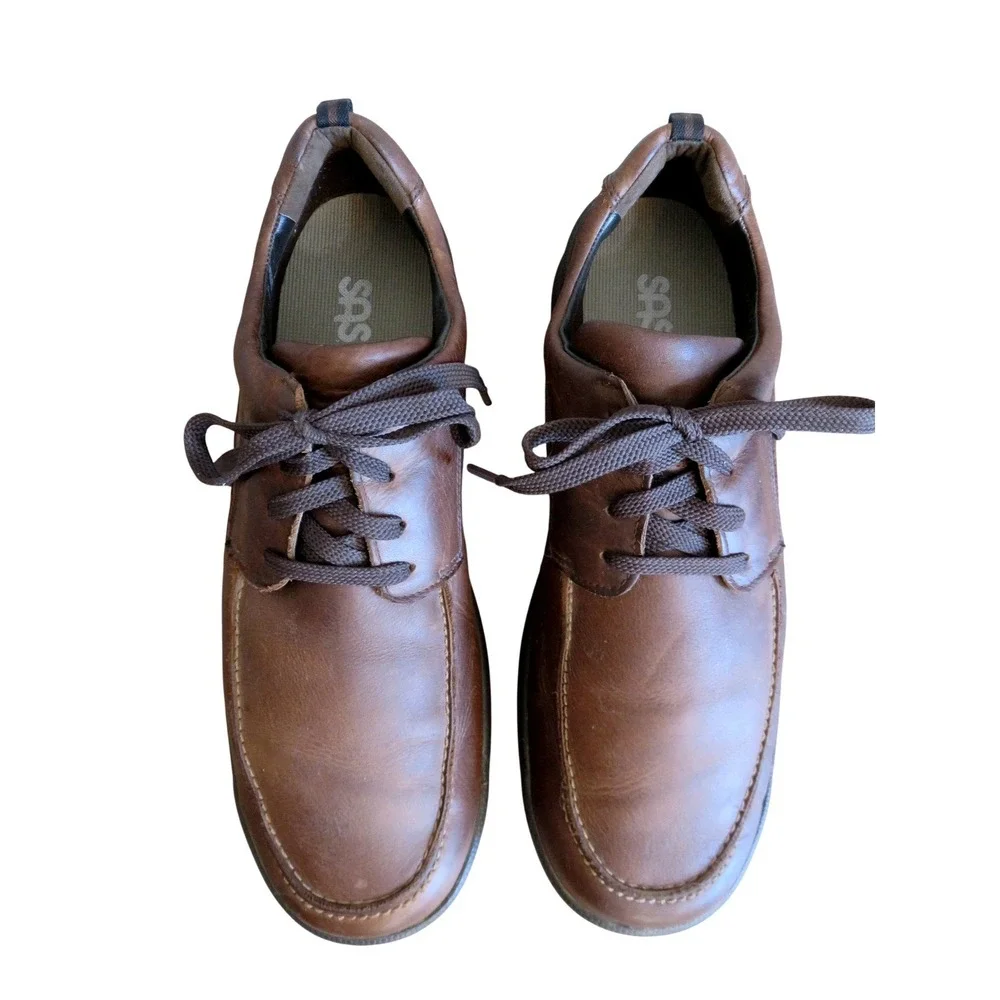 SAS Move On Mens Brown Leather Walking Shoes Moc Toe Lace Up 12.5 N Made in USA‎